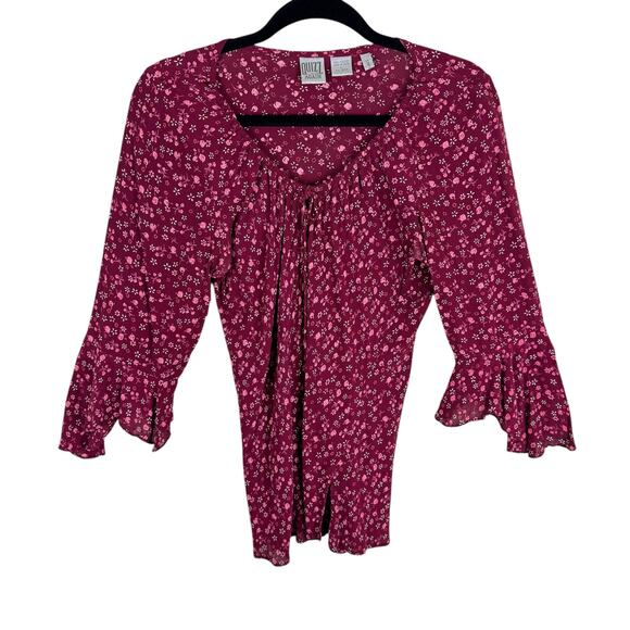 Quizz Again Vintage Pink Floral V-Neck 3/4 Sleeve Lightweight Viscose Blouse L - Picture 1 of 6